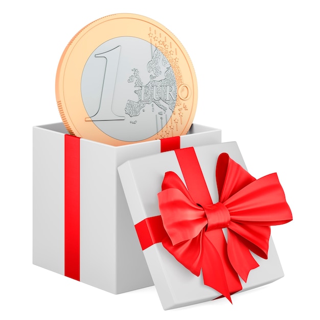 Euro coin inside gift box present concept 3D rendering