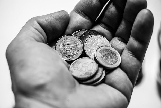 Photo euro coin stacks on a white background finance and banking concept