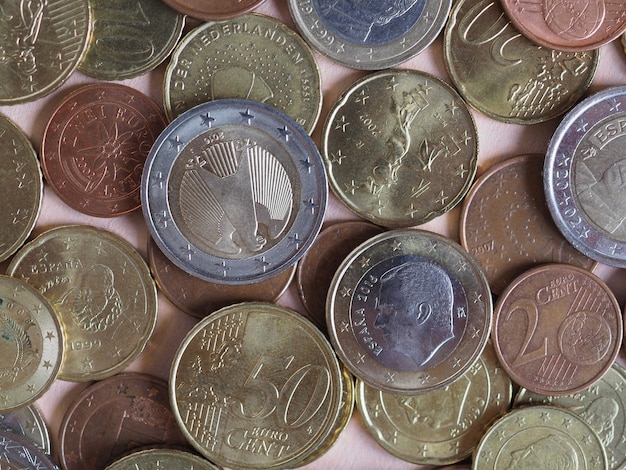 Euro coins European Union as background