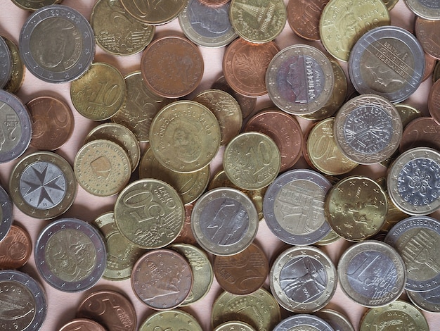 Euro coins, European Union as background