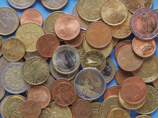 Euro coins European Union over blue