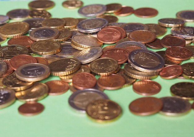 Euro coins European Union selective focus