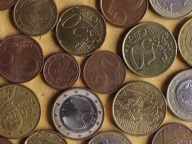 Euro coins flat lay