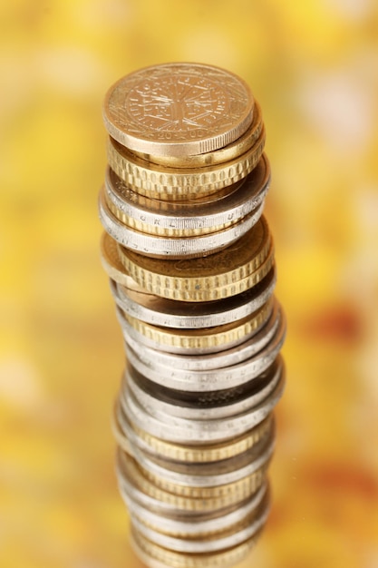 Euro coins isolated on color background