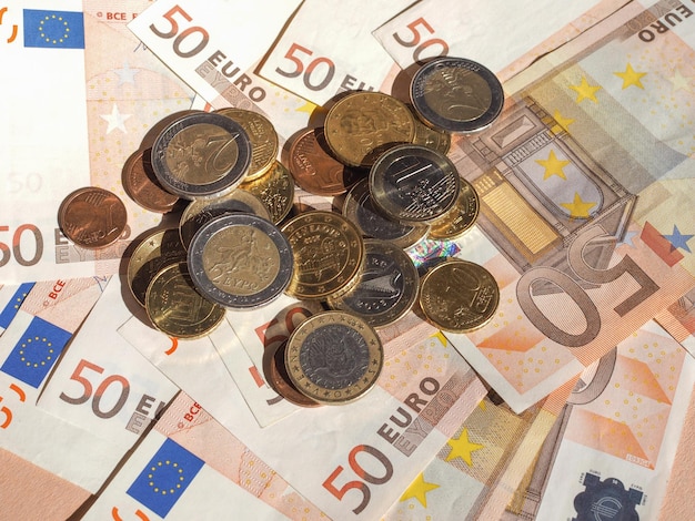 Euro coins and notes