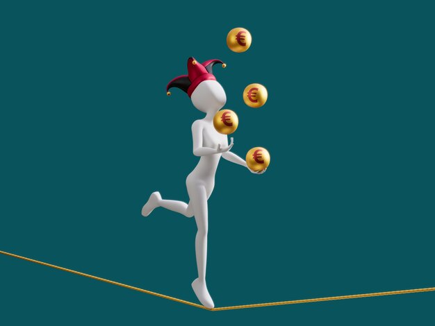 Photo euro currency female juggle ball walk rope balance 3d illustration