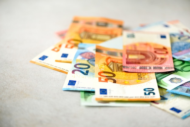 Euro currency money banknotes. Payment and cash concept. Announced cancellation of five hundred euro banknotes. 