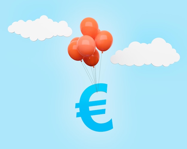 Символ валюты евро с воздушными шарами в голубом небе
