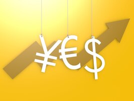euro dollar yen sign hang with yellow background