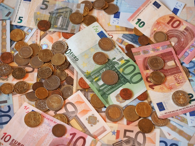 Photo euro (eur) notes and coins, european union (eu)