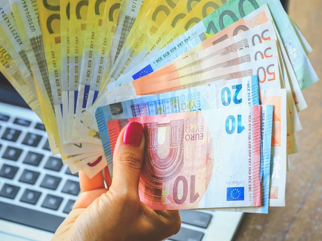 Euro money in business woman hand. Business Concept