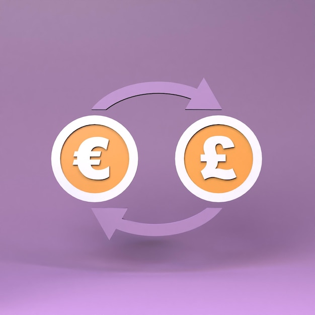 Euro and pound conversion 3d rendering illustration