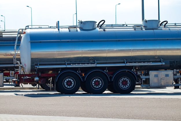 Photo euro semi truck on the highway. semi truck heavy duty transportation.