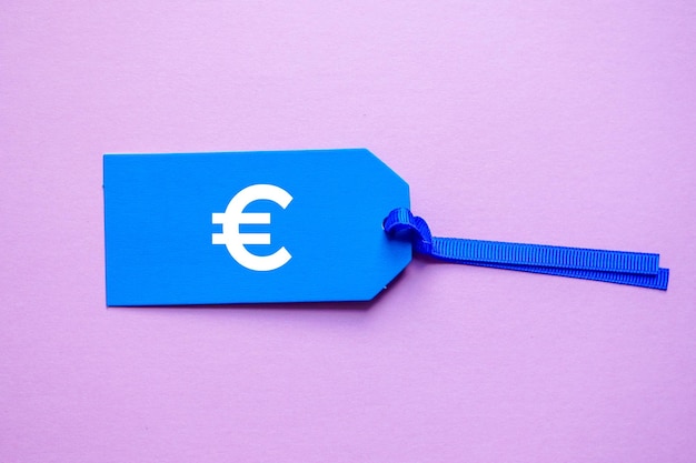 euro sign on the blue price tag for sales