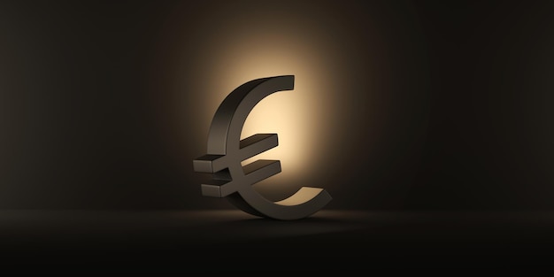 Символ знака евро на темном студийном фоне со светом