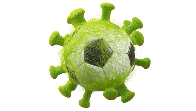 Photo euro soccer cancellation event concept. ball with coronavirus mask