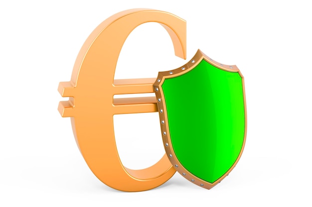 Euro symbol with shield financial insurance and business stability concept 3D rendering isolated on white background