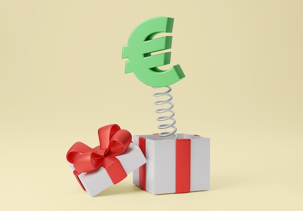 EURO-symbool springt uit de geschenkdoos 3d render