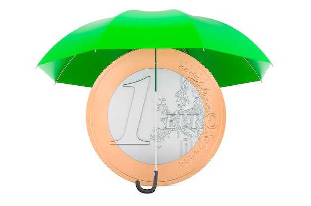Euromunt onder paraplu 3D-rendering