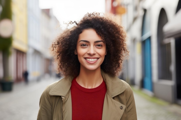 A europan white people young woman smile at camera in the city