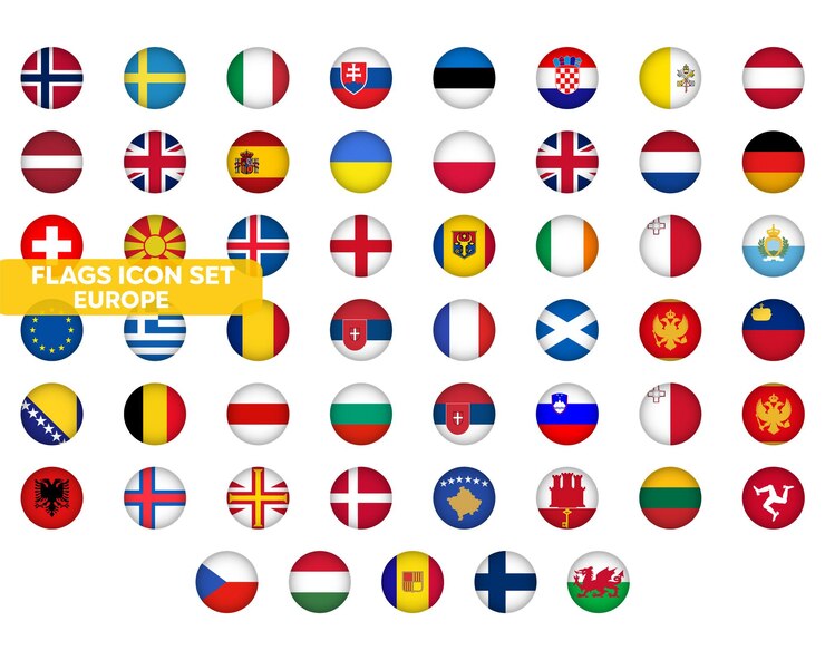 Photo ヨーロッパの国旗 アイコン 設定 ヨーロッパ諸国 フラッグ ウクライナ イギリス ドイツ その他 ストックグラフィックス エレメント52のシンボル