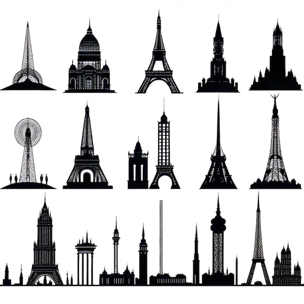 Europe skylines detailed silhouette