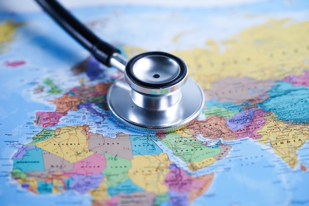 Europe : Stethoscope with world map