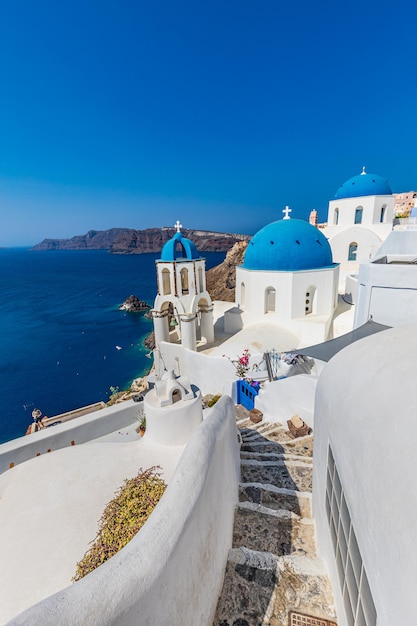 Europe summer destination. Traveling concept, sunny scenic famous landscape of Santorini island, Oia