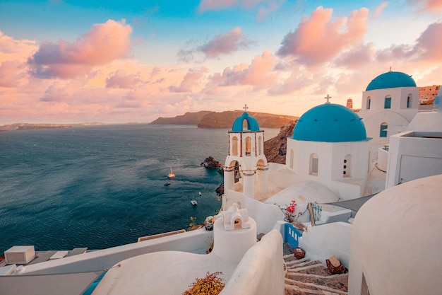 Europe summer destination Traveling concept sunset scenic famous landscape of Santorini island Oia