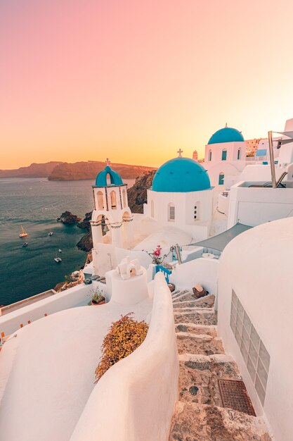 Europe summer destination Traveling concept sunset scenic famous landscape of Santorini island Oia