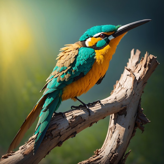 European beeeater sits on a branch and holds in his beak a large fly AI generated