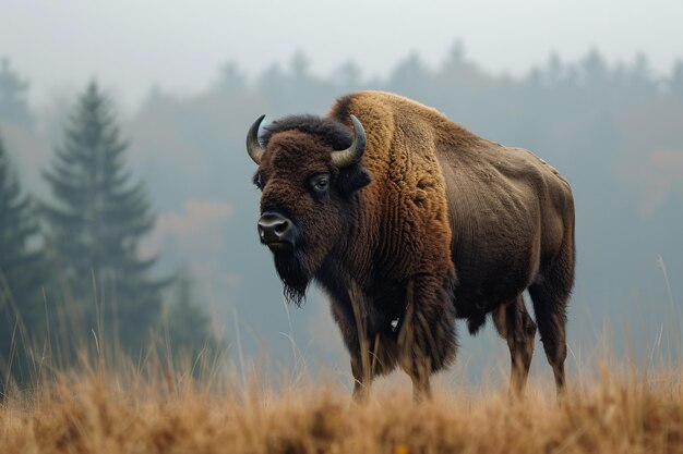 Foto il bufalo europeo bison bonasus è visto nel deserto