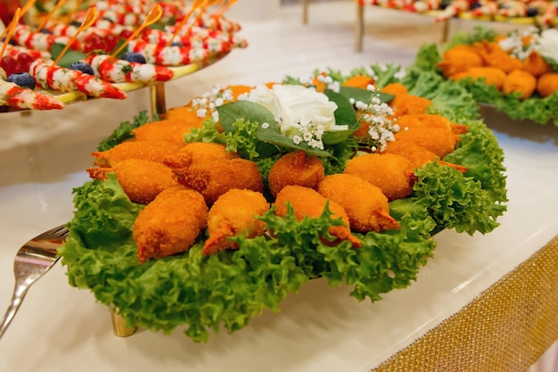 European buffet catering food Various seafood Celebration party concept Selective focus