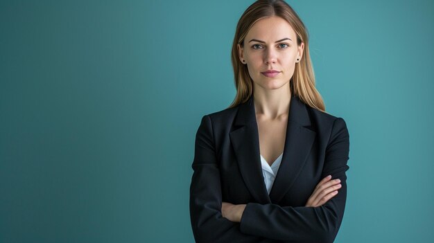 European Businesswoman Isolated on Solid Background Copy Space Provided