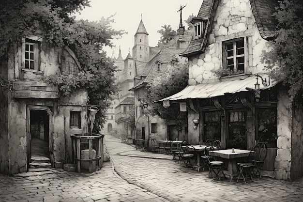 Photo european cafe elegance cobblestones coffee and accordion melodies