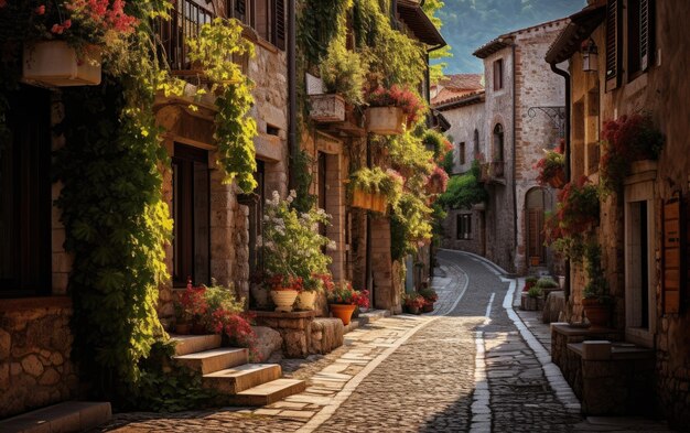 European Charm Old Cobblestone Street