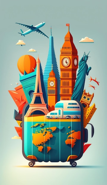 ヨーロッパの都市 ヨーロッパの夏の旅行 休暇 バナー 生成的 AI イラスト