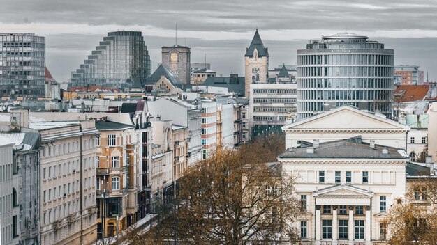 Photo european city skyline buildings from above poznan poland