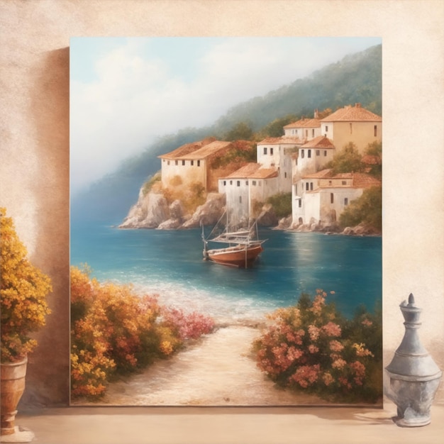 european coastal painting illustration wall art