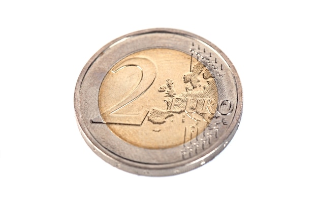 European coin of Two euros, on a white