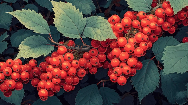 ヨーロッパ・クランベリー・ブッシュ (Viburnum opulus) 赤い背景のバナー