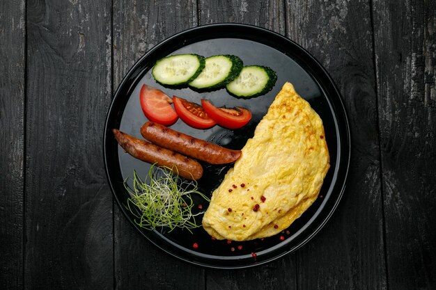 European cuisine breakfast at the hotel on a wooden table