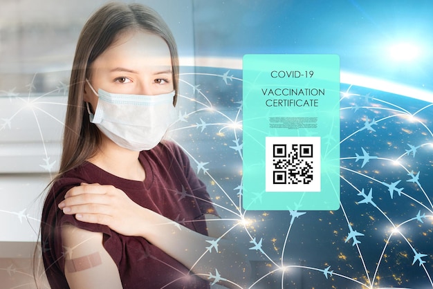 European digital green certificatepassport of healthvaccination document to move around the world and cross bordersElement of image provided by NASA