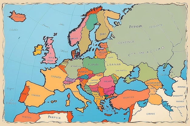 Photo european essence handdrawn map of diverse cultures