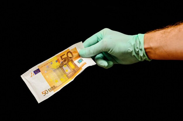 European Euro Money Banknote Currency and Right Hand