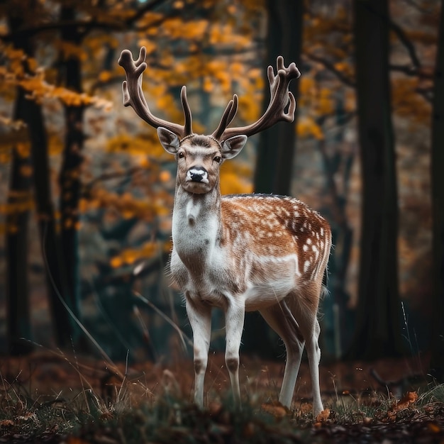 European fallow deer in their natural habitat an autumn forest Ai generative