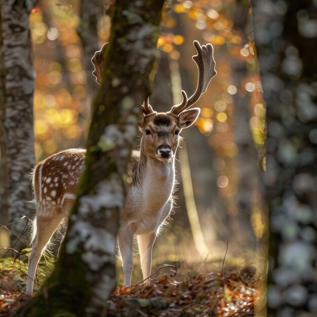 European fallow deer in their natural habitat an autumn forest Ai generative