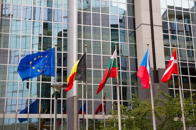 European flags in front of the Europen parlament, Brussels, Belgium