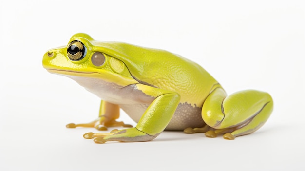 European green tree frog sitting isolated on white background