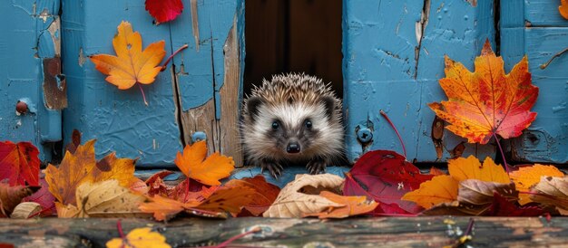 European Hedgehog Peeking Through Window Hedge